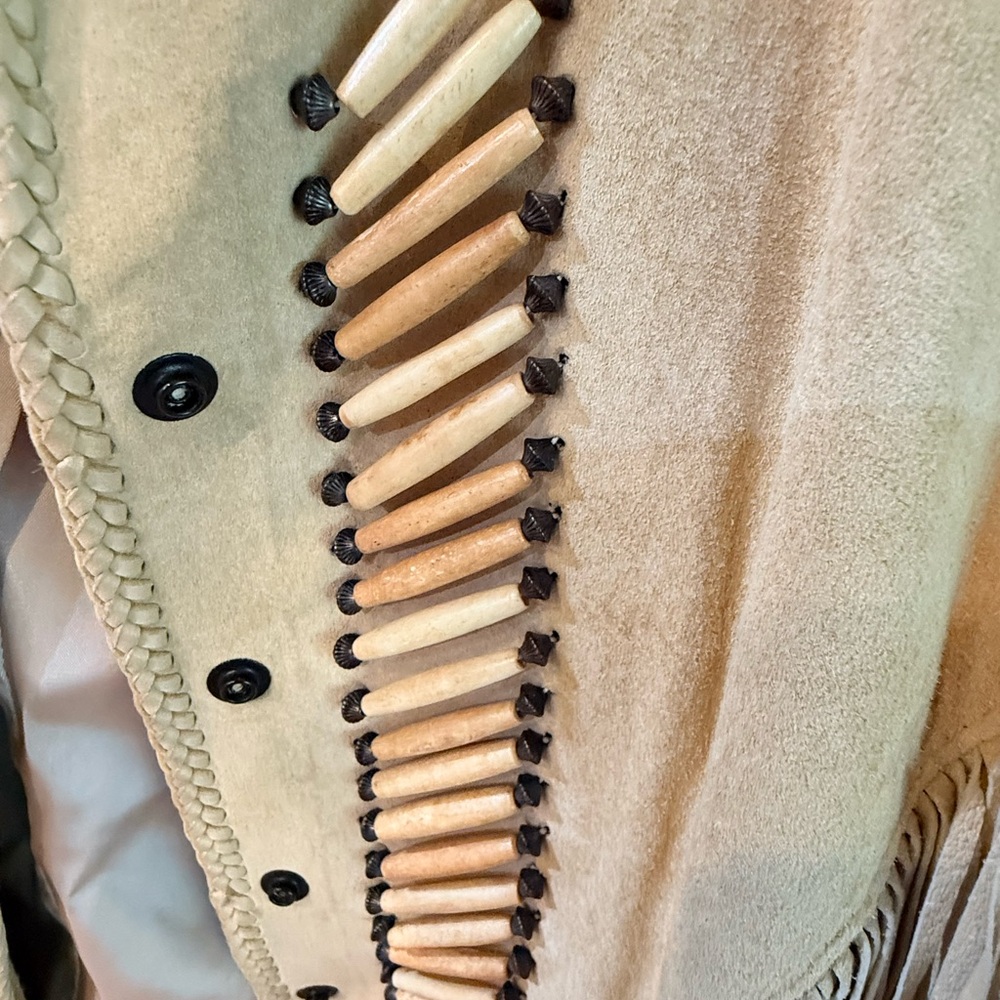 Beige Fringed Leather Jacket - Picture 3 of 9